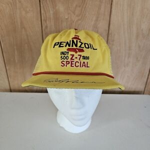 Vintage Penzoil 1986 Indy 500 Z-7 Special Rick Mears Trucker Hat In Yellow OSFM